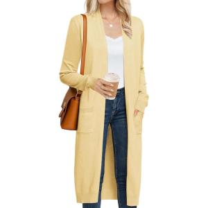 GRACE KARIN Women’s 2026 Trendy Long Cardigans Sweater Lightweight Open Front Long Sleeve Maxi Duster Coats with Pockets(Light Yellow)