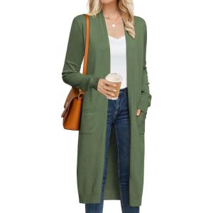 GRACE KARIN Women’s 2026 Trendy Long Cardigans Sweater Lightweight Open Front Long Sleeve Maxi Duster Coats with Pockets(Olive Green)