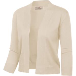GRACE KARIN Women’s 3/4 Sleeve Knit Cropped Cardigan Sweaters Open Front Bolero Shrugs Sweater Tops S-3XL(Beige)