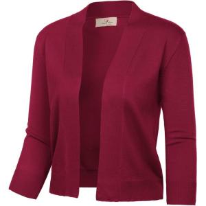 GRACE KARIN Women’s 3/4 Sleeve Knit Cropped Cardigan Sweaters Open Front Bolero Shrugs Sweater Tops S-3XL(Burgundy)