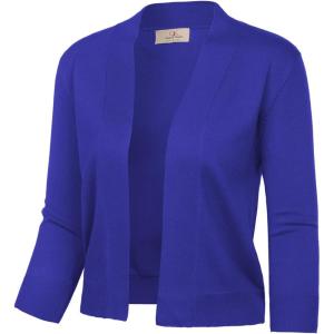 GRACE KARIN Women’s 3/4 Sleeve Knit Cropped Cardigan Sweaters Open Front Bolero Shrugs Sweater Tops S-3XL(Sapphire Blue)
