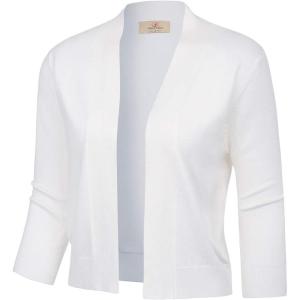 GRACE KARIN Women’s 3/4 Sleeve Knit Cropped Cardigan Sweaters Open Front Bolero Shrugs Sweater Tops S-3XL(White)