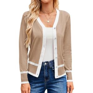 GRACE KARIN Womens Cardigan Sweaters Lightweight Long Sleeve Cropped Cardigan Spring Summer Fashion Clothing Outfits Shrug(Beige White)