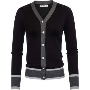 GRACE KARIN Womens Cardigan Sweaters Lightweight Long Sleeve Cropped Cardigan Spring Summer Fashion Clothing Outfits Shrug(Contrast-black)