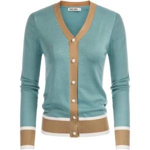 GRACE KARIN Womens Cardigan Sweaters Lightweight Long Sleeve Cropped Cardigan Spring Summer Fashion Clothing Outfits Shrug(Contrast-blue)