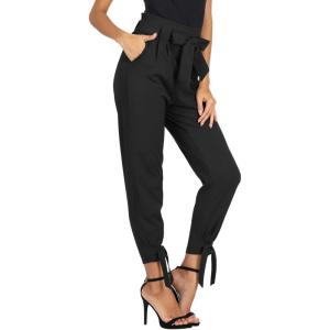 GRACE KARIN Womens Casual High Waist Pencil Pants with Pockets Bow-Knot Cropped Paper Bag Pants for Work(Black)