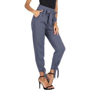 GRACE KARIN Womens Casual High Waist Pencil Pants with Pockets Bow-Knot Cropped Paper Bag Pants for Work(Blue-gray)