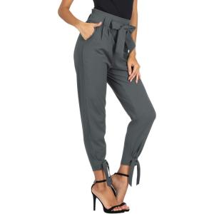 GRACE KARIN Womens Casual High Waist Pencil Pants with Pockets Bow-Knot Cropped Paper Bag Pants for Work(Charcoal Gray)