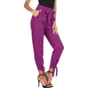GRACE KARIN Womens Casual High Waist Pencil Pants with Pockets Bow-Knot Cropped Paper Bag Pants for Work(Fuchsia)