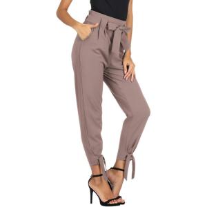 GRACE KARIN Womens Casual High Waist Pencil Pants with Pockets Bow-Knot Cropped Paper Bag Pants for Work(Rose-purple)