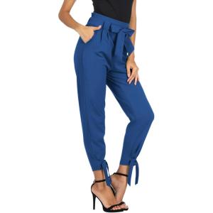 GRACE KARIN Womens Casual High Waist Pencil Pants with Pockets Bow-Knot Cropped Paper Bag Pants for Work(Royal Blue)