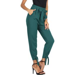 GRACE KARIN Womens Casual High Waist Pencil Pants with Pockets Bow-Knot Cropped Paper Bag Pants for Work(Teal Bule)