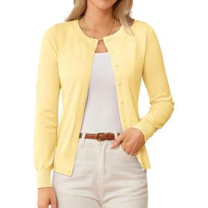 GRACE KARIN Women’s Classic Long Sleeve Knit Cardigan Sweaters Casual Open Front Button Down Cardigans S-3XL(Butter Yellow)