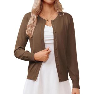 GRACE KARIN Women’s Classic Long Sleeve Knit Cardigan Sweaters Casual Open Front Button Down Cardigans S-3XL(Dark Brown)