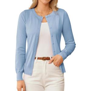 GRACE KARIN Women’s Classic Long Sleeve Knit Cardigan Sweaters Casual Open Front Button Down Cardigans S-3XL(Light Blue)