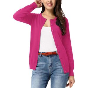 GRACE KARIN Women’s Classic Long Sleeve Knit Cardigan Sweaters Casual Open Front Button Down Cardigans S-3XL(Pink#22)