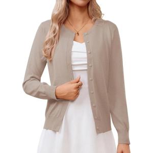 GRACE KARIN Women’s Classic Long Sleeve Knit Cardigan Sweaters Casual Open Front Button Down Cardigans S-3XL(Tan)