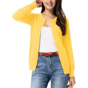 GRACE KARIN Women’s Classic Long Sleeve Knit Cardigan Sweaters Casual Open Front Button Down Cardigans S-3XL(Yellow)