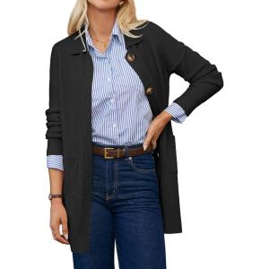 GRACE KARIN Women’s Fall Long Cardigan Sweaters with Pockets, Button Knit Blazer Trendy, Open Front Dressy Casual Jacket(Black)
