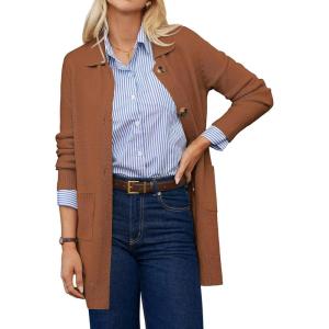 GRACE KARIN Women’s Fall Long Cardigan Sweaters with Pockets, Button Knit Blazer Trendy, Open Front Dressy Casual Jacket(Caramel)