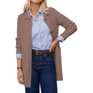 GRACE KARIN Women’s Fall Long Cardigan Sweaters with Pockets, Button Knit Blazer Trendy, Open Front Dressy Casual Jacket(Dark Camel)
