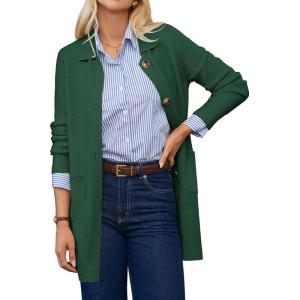 GRACE KARIN Women’s Fall Long Cardigan Sweaters with Pockets, Button Knit Blazer Trendy, Open Front Dressy Casual Jacket(Green)