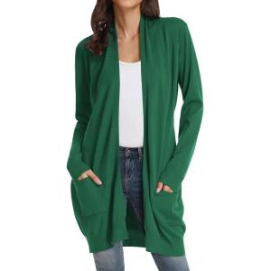 GRACE KARIN Women’s Long Cardigan Sweater Open Front Classic Knitted Lightweight Sweater Coat with Pockets(Army Olive)