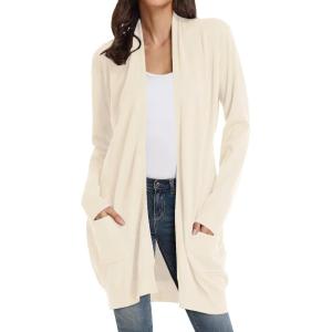 GRACE KARIN Women’s Long Cardigan Sweater Open Front Classic Knitted Lightweight Sweater Coat with Pockets(Beige)