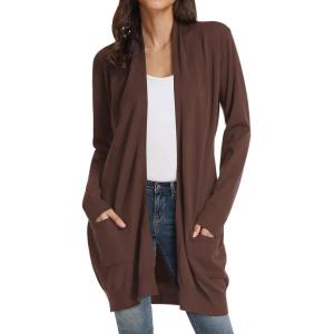 GRACE KARIN Women’s Long Cardigan Sweater Open Front Classic Knitted Lightweight Sweater Coat with Pockets(Coffee)