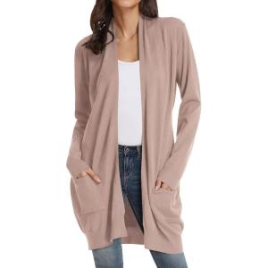 GRACE KARIN Women’s Long Cardigan Sweater Open Front Classic Knitted Lightweight Sweater Coat with Pockets(Fawn)