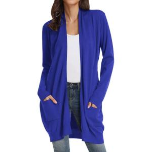 GRACE KARIN Women’s Long Cardigan Sweater Open Front Classic Knitted Lightweight Sweater Coat with Pockets(Royal Blue)