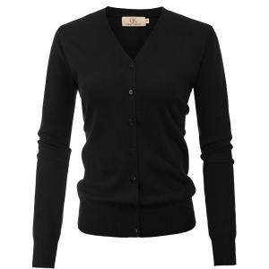GRACE KARIN Women’s Long Sleeve Button Down Vee Neck Classic Sweater Knit Cardigan(Black)