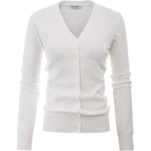 GRACE KARIN Women’s Long Sleeve Button Down Vee Neck Classic Sweater Knit Cardigan(Ivory)