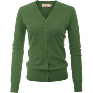 GRACE KARIN Women’s Long Sleeve Button Down Vee Neck Classic Sweater Knit Cardigan(Medium Green)