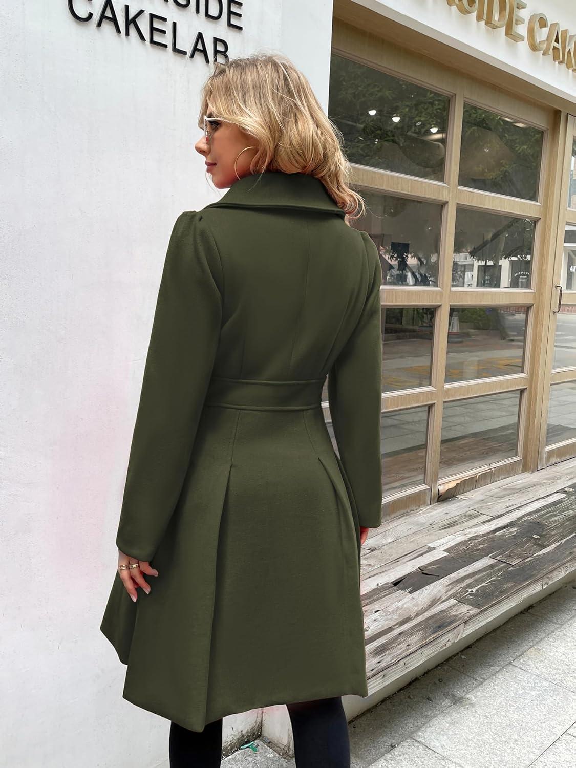 imageGRACE KARIN 2024 Womens Fashion Trench Coat Notch Lapel Double Breasted Thick A Line Pea Coats Jacket with PocketsS2XLArmy Green