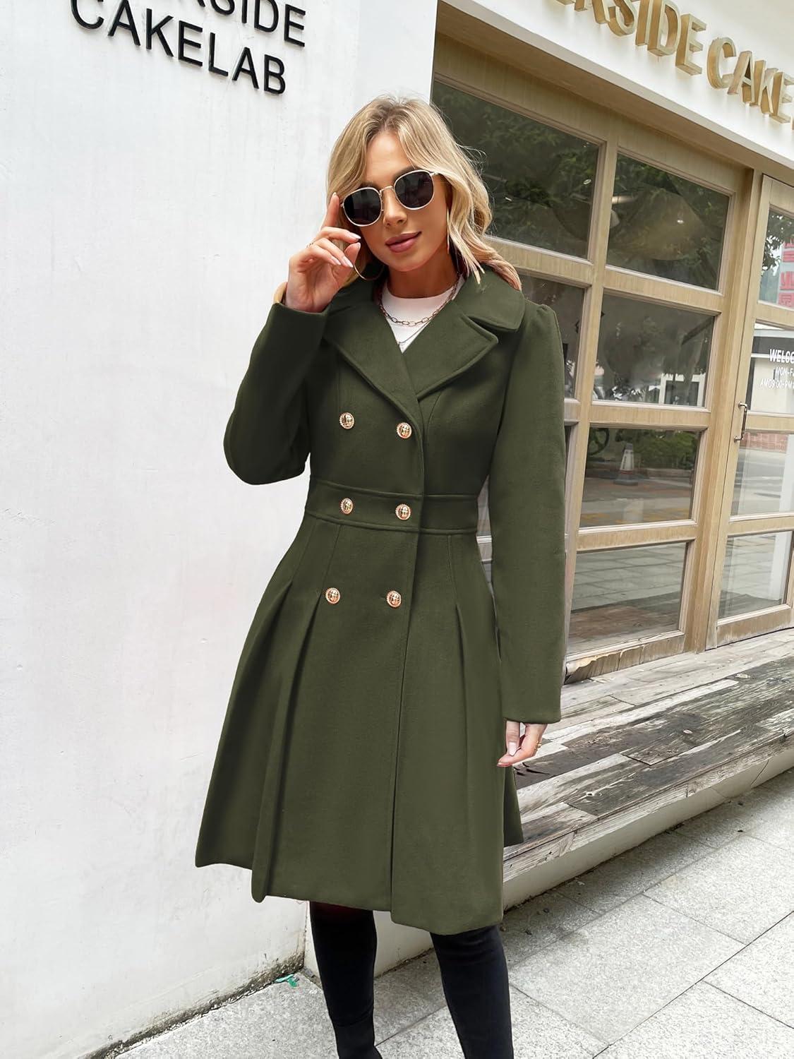 imageGRACE KARIN 2024 Womens Fashion Trench Coat Notch Lapel Double Breasted Thick A Line Pea Coats Jacket with PocketsS2XLArmy Green