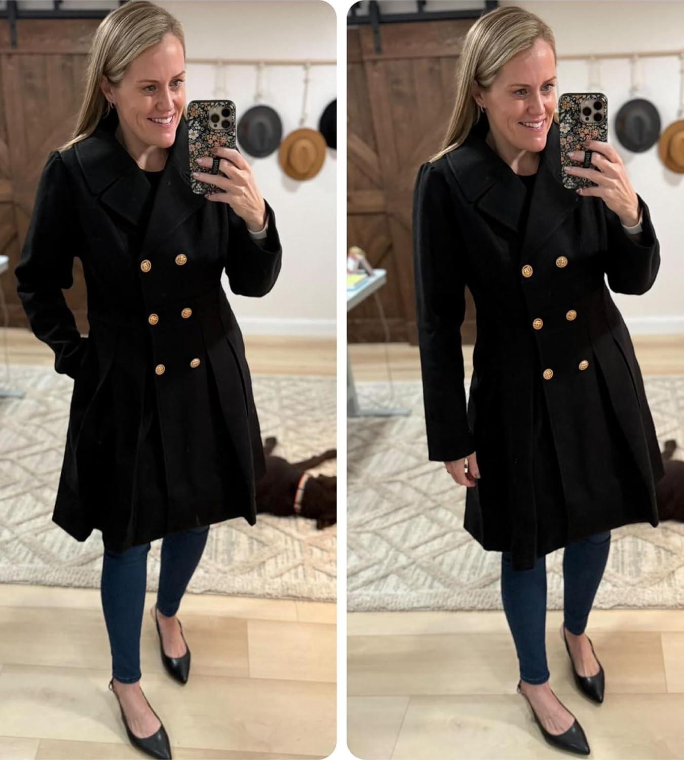 imageGRACE KARIN 2024 Womens Fashion Trench Coat Notch Lapel Double Breasted Thick A Line Pea Coats Jacket with PocketsS2XLBlack