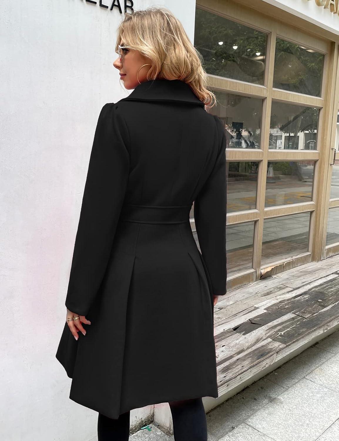 imageGRACE KARIN 2024 Womens Fashion Trench Coat Notch Lapel Double Breasted Thick A Line Pea Coats Jacket with PocketsS2XLBlack
