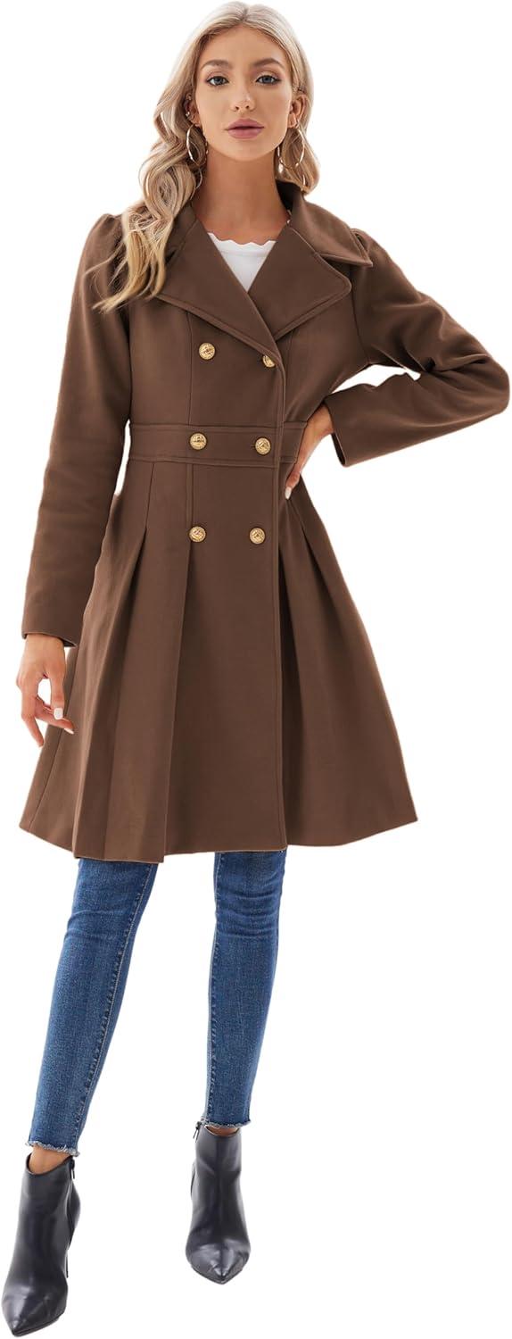 imageGRACE KARIN 2024 Womens Fashion Trench Coat Notch Lapel Double Breasted Thick A Line Pea Coats Jacket with PocketsS2XLBrown