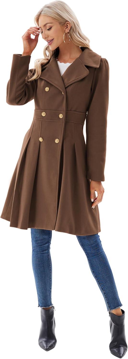 imageGRACE KARIN 2024 Womens Fashion Trench Coat Notch Lapel Double Breasted Thick A Line Pea Coats Jacket with PocketsS2XLBrown