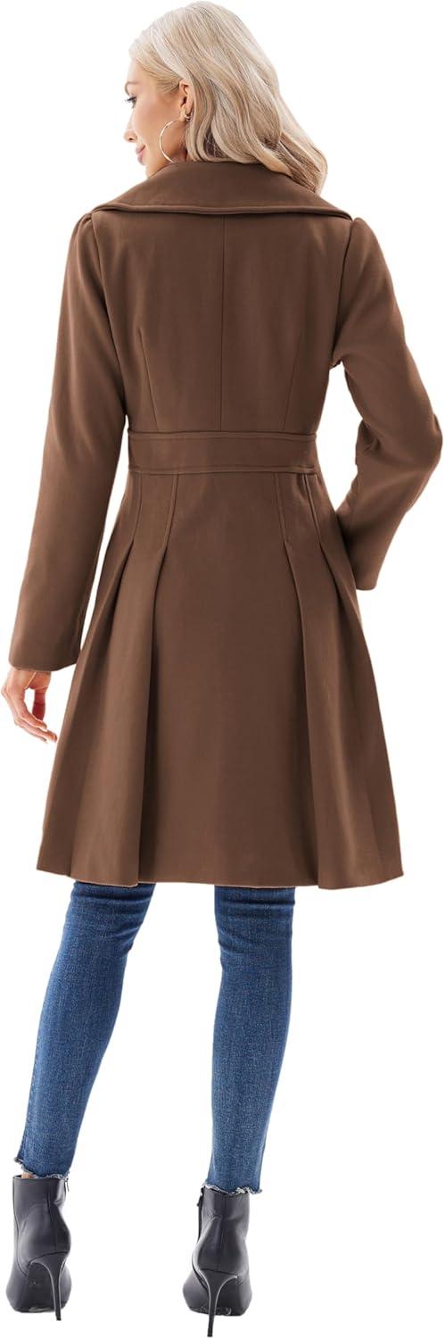 imageGRACE KARIN 2024 Womens Fashion Trench Coat Notch Lapel Double Breasted Thick A Line Pea Coats Jacket with PocketsS2XLBrown