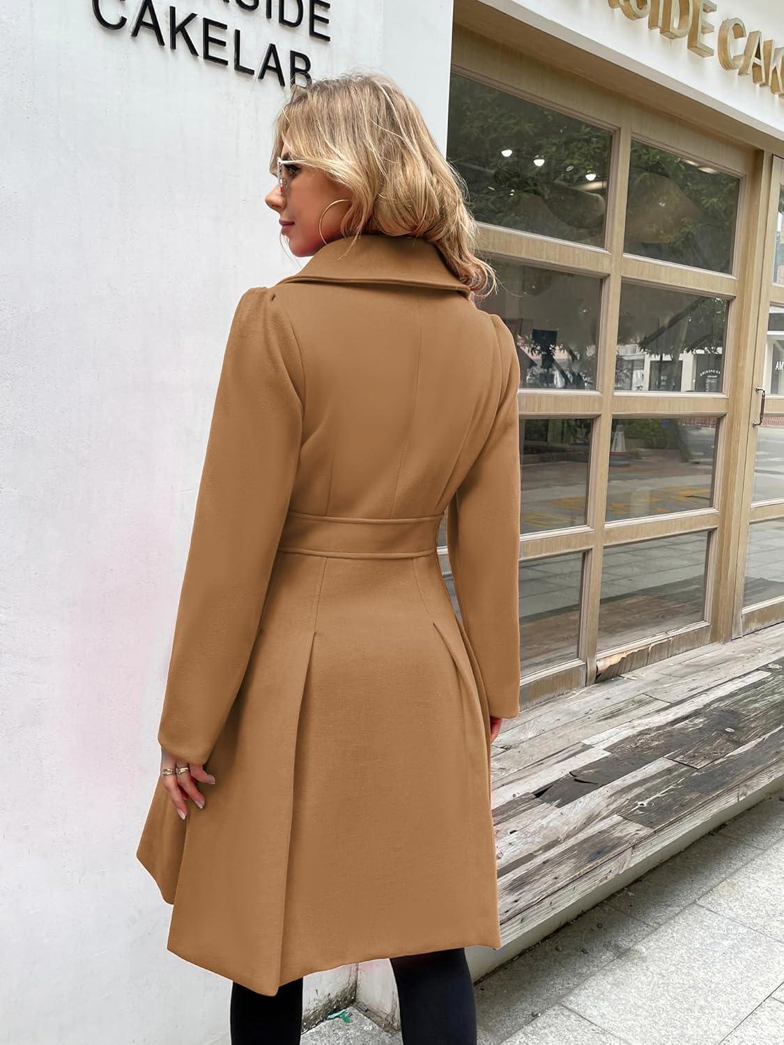 imageGRACE KARIN 2024 Womens Fashion Trench Coat Notch Lapel Double Breasted Thick A Line Pea Coats Jacket with PocketsS2XLCamel
