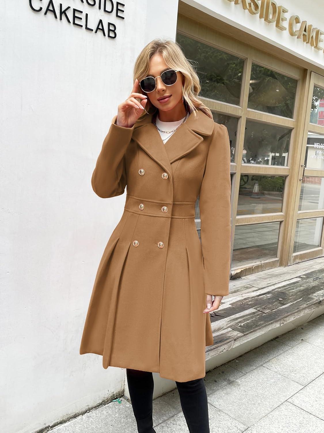 imageGRACE KARIN 2024 Womens Fashion Trench Coat Notch Lapel Double Breasted Thick A Line Pea Coats Jacket with PocketsS2XLCamel
