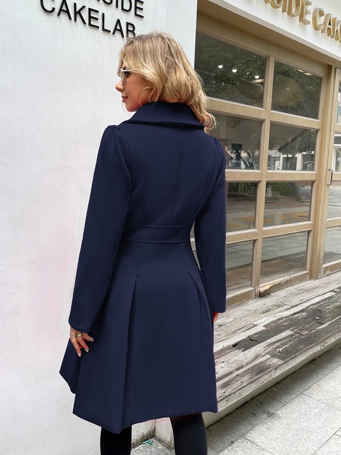 imageGRACE KARIN 2024 Womens Fashion Trench Coat Notch Lapel Double Breasted Thick A Line Pea Coats Jacket with PocketsS2XLDark Blue