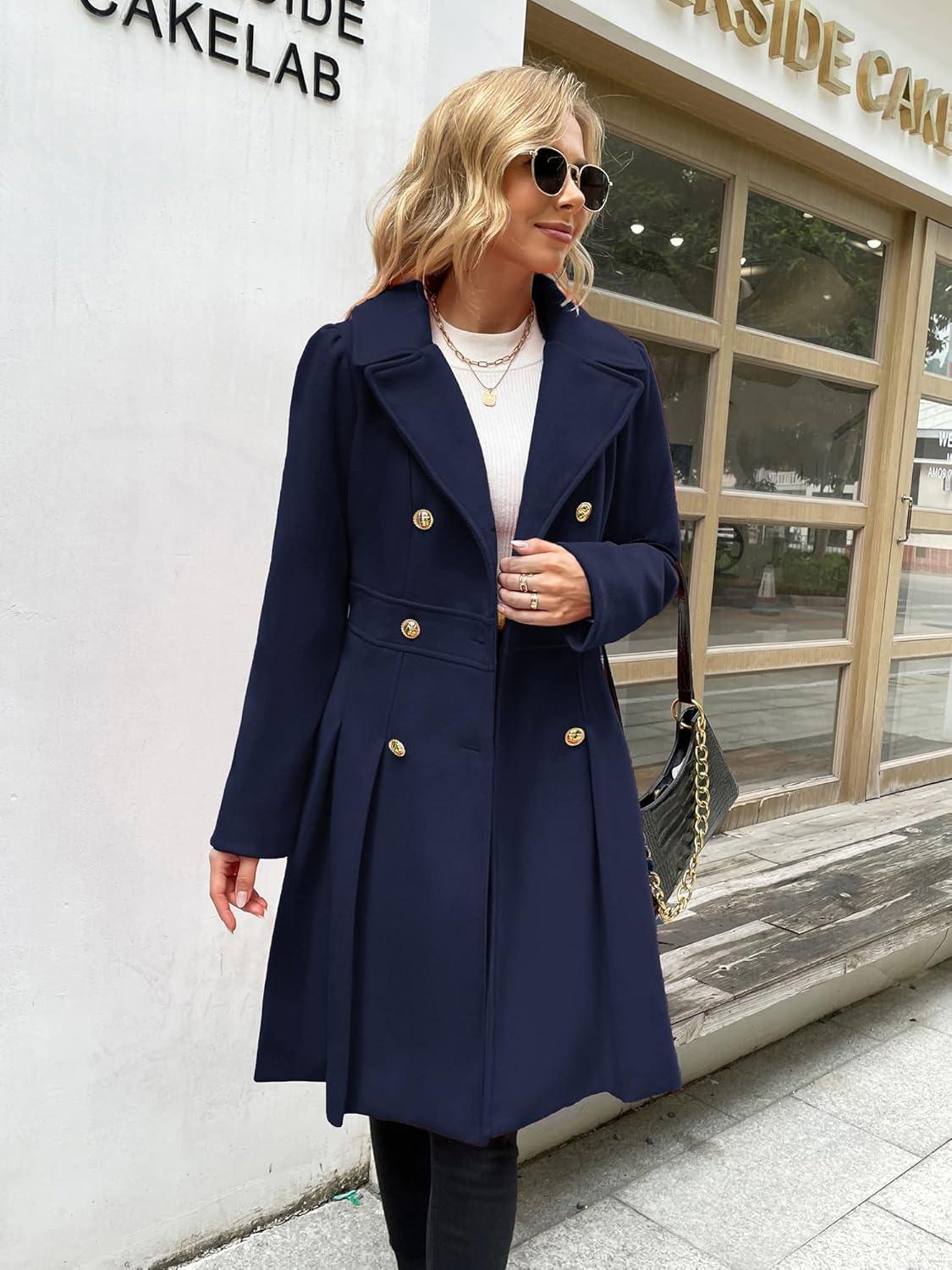 imageGRACE KARIN 2024 Womens Fashion Trench Coat Notch Lapel Double Breasted Thick A Line Pea Coats Jacket with PocketsS2XLDark Blue
