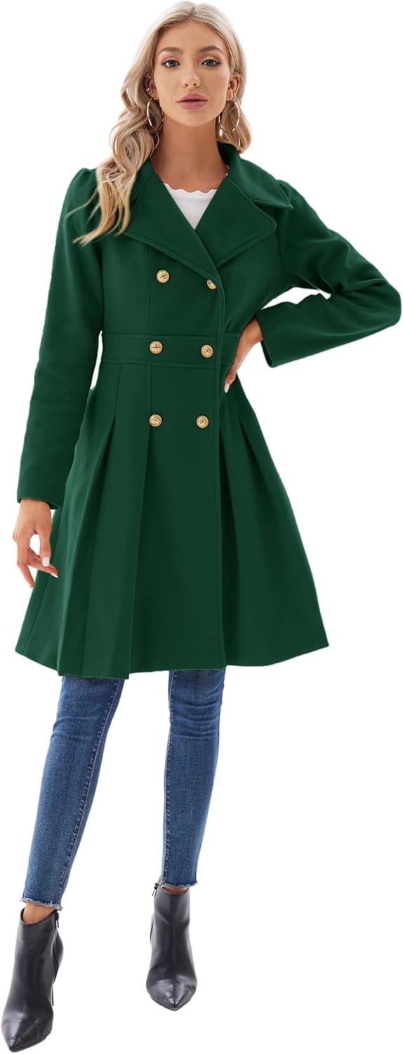 imageGRACE KARIN 2024 Womens Fashion Trench Coat Notch Lapel Double Breasted Thick A Line Pea Coats Jacket with PocketsS2XLDark Green