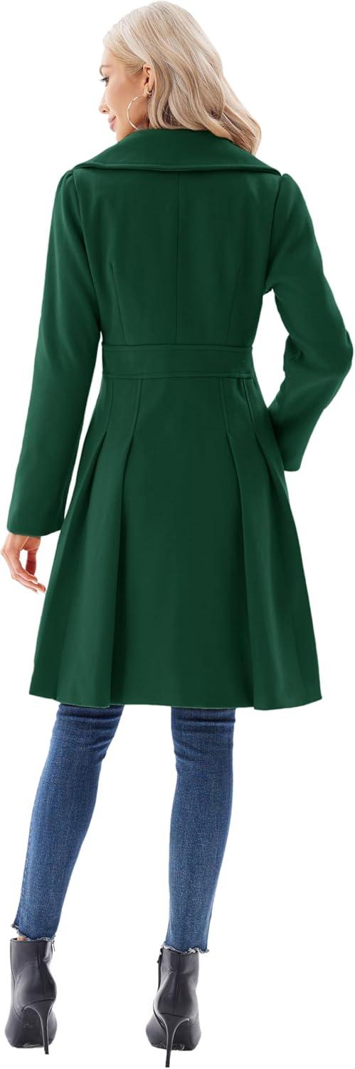 imageGRACE KARIN 2024 Womens Fashion Trench Coat Notch Lapel Double Breasted Thick A Line Pea Coats Jacket with PocketsS2XLDark Green