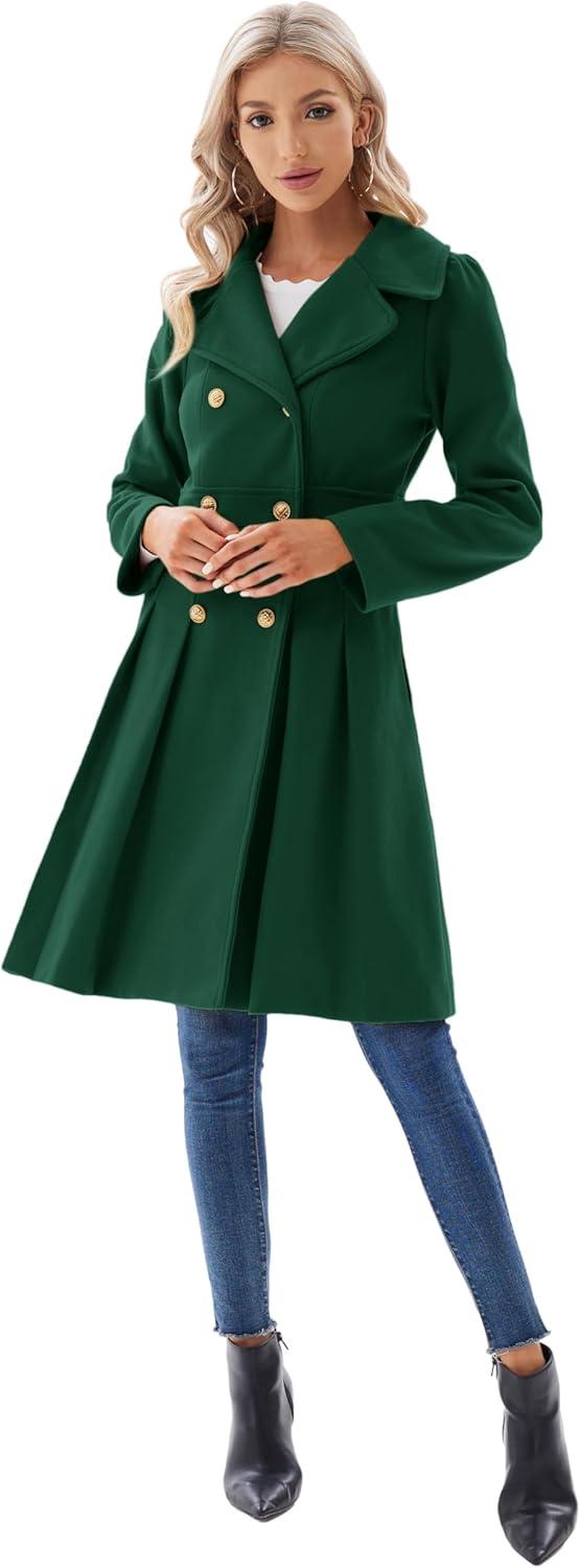 imageGRACE KARIN 2024 Womens Fashion Trench Coat Notch Lapel Double Breasted Thick A Line Pea Coats Jacket with PocketsS2XLDark Green