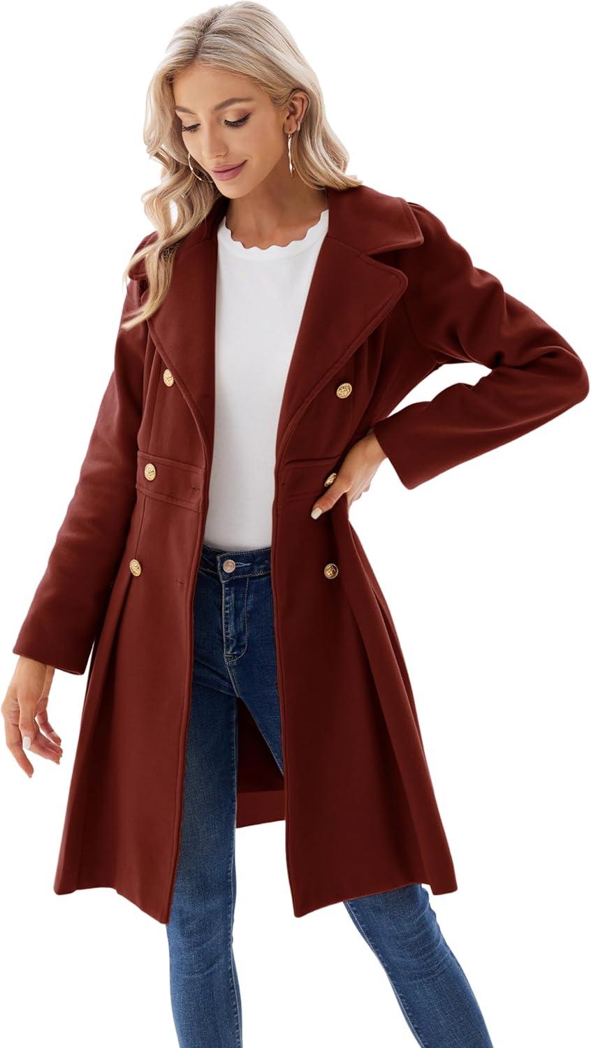 imageGRACE KARIN 2024 Womens Fashion Trench Coat Notch Lapel Double Breasted Thick A Line Pea Coats Jacket with PocketsS2XLDark Red