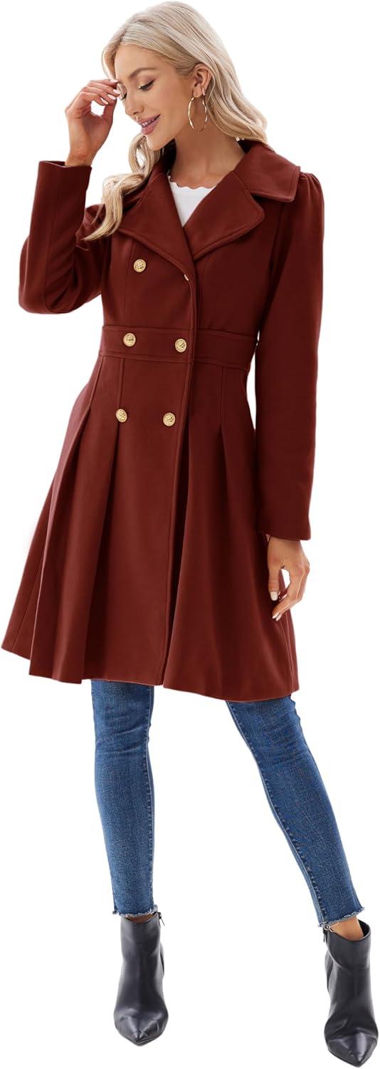 imageGRACE KARIN 2024 Womens Fashion Trench Coat Notch Lapel Double Breasted Thick A Line Pea Coats Jacket with PocketsS2XLDark Red